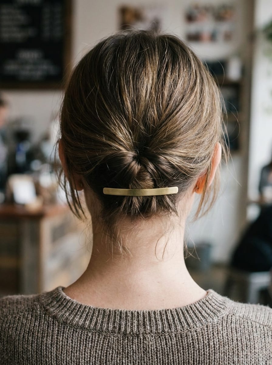 Hochgesteckter Bob mit Haarspange - Hochsteckfrisur für kurze Haare